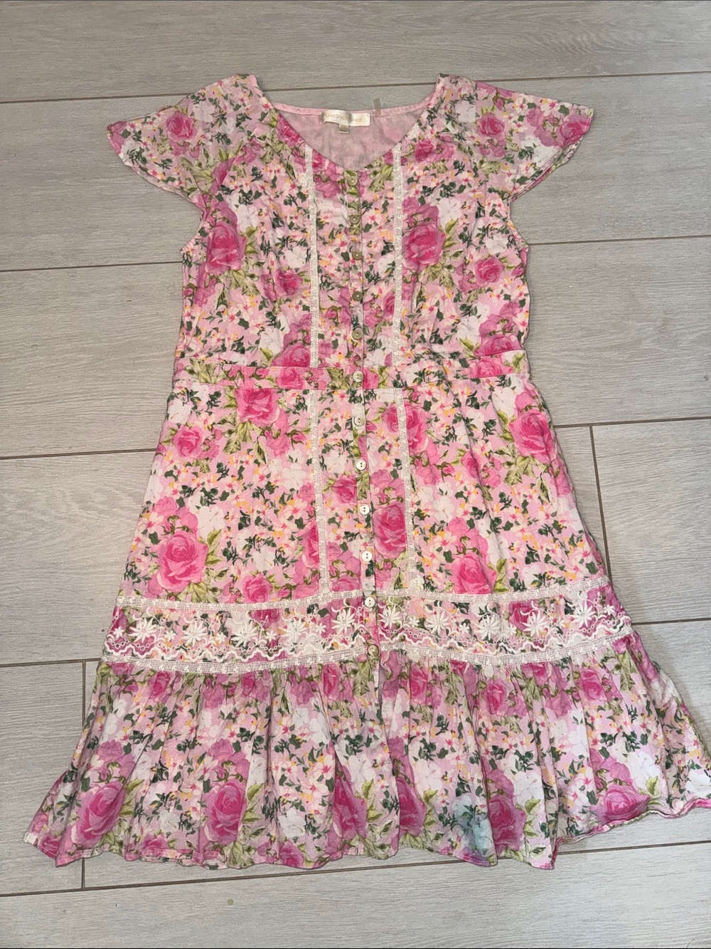 Love shack fancy Pink Floral Button-Front Sundress 10y